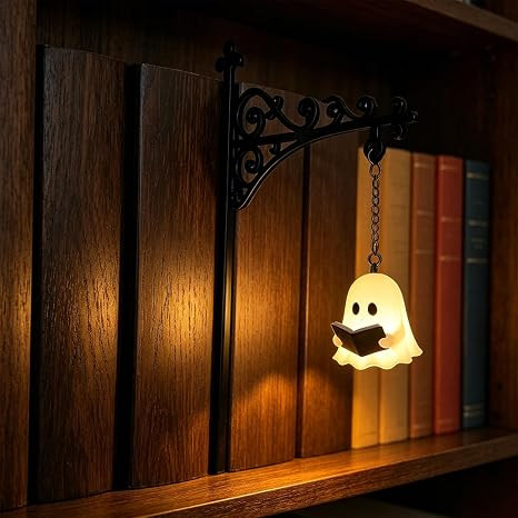 Library Lantern-Decorative Bookshelf Lighting, Mini Bookshelf Lamp, Vintage LED Book Nook Light for Reading Corner, Warm Mini Bookcase Lamp for Desk, Shelf & Home Decor, Gift for Book Lovers (Ghost)