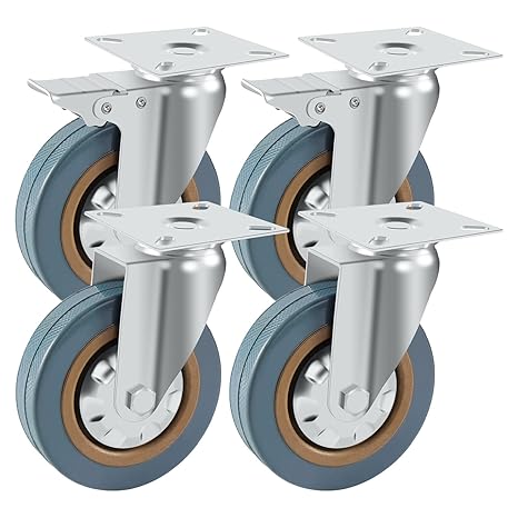 Holdfiturn 4Pcs Castor Wheels 100mm Rubber Swivel Castor Wheels | castors 600kg Heavy Duty Trolley Furniture Caster with Brakes furniture castors (Two with brakes + two without brakes)