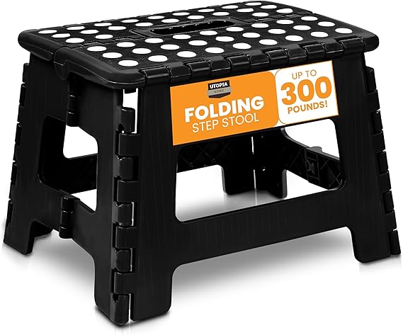 Utopia Home Folding Step Stool 9 Inch, Portable Anti Slip Surface for Kids and Adults, Heavy Duty Folding Stool with Carrying Handle, 300 lbs Load Capacity, Pack of 1, White | Anti-slip surface | 300 lbs load capacity | Portable with carrying handle | Saf
