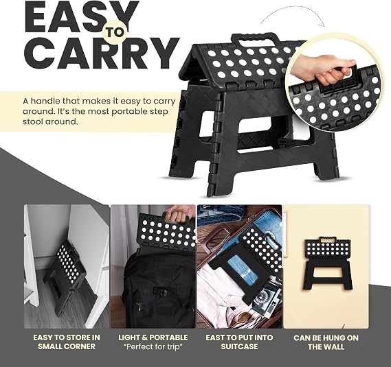 Utopia Home Folding Step Stool 9 Inch, Portable Anti Slip Surface for Kids and Adults, Heavy Duty Folding Stool with Carrying Handle, 300 lbs Load Capacity, Pack of 1, White | Anti-slip surface | 300 lbs load capacity | Portable with carrying handle | Saf