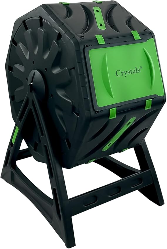 Crystals 65L Garden Compost Bin, Rotating Tumbling Composter Bin for Garden, Barrel Rotating Composter with Air Holes (with Plastic Legs)