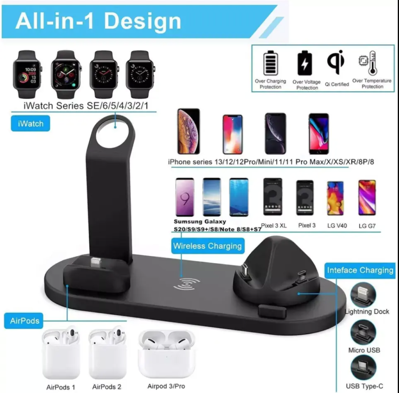 30W Dock Universal Charge 4 6 in 1 Fast Charger Stand Charging Wireless Charger 3in1 Station for Mobiles & Watch Phone