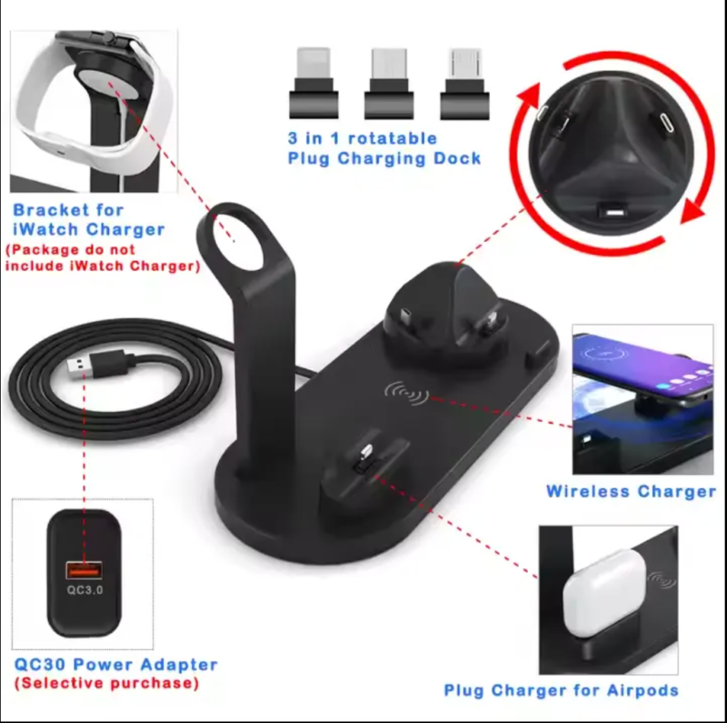30W Dock Universal Charge 4 6 in 1 Fast Charger Stand Charging Wireless Charger 3in1 Station for Mobiles & Watch Phone