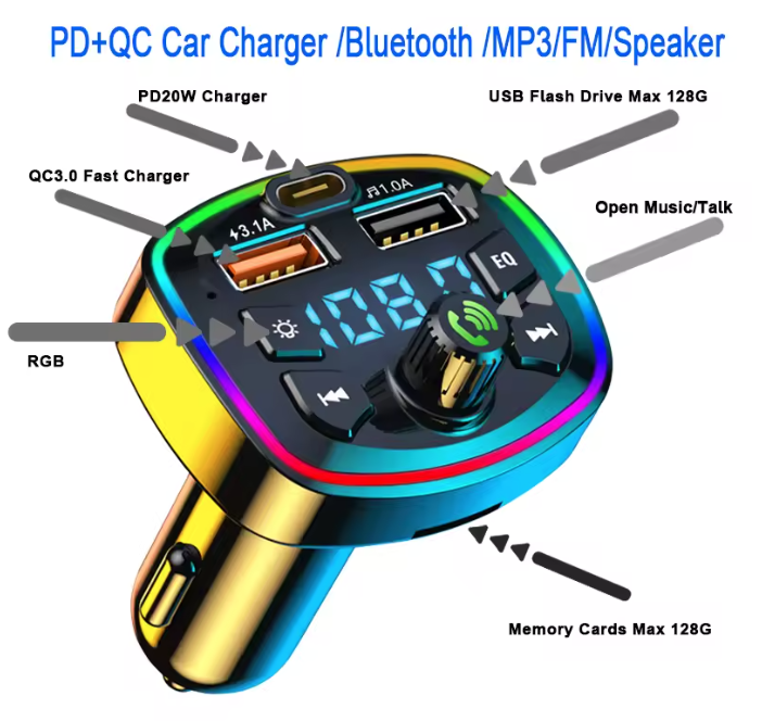 Car Bluetooth 5.0 FM Transmitter Wireless Adapter Mic Audio Receiver Auto MP3 Player 2.1A Dual USB Fast Charger Car Accessories