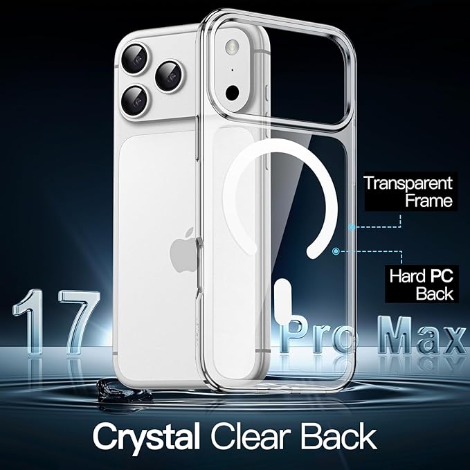 Magnetic Case for iPhone 17 Pro Max, Clear | Compatible with MagSafe, Shockproof Phone Bumper Cover, Scratch Resistant, Clear Back