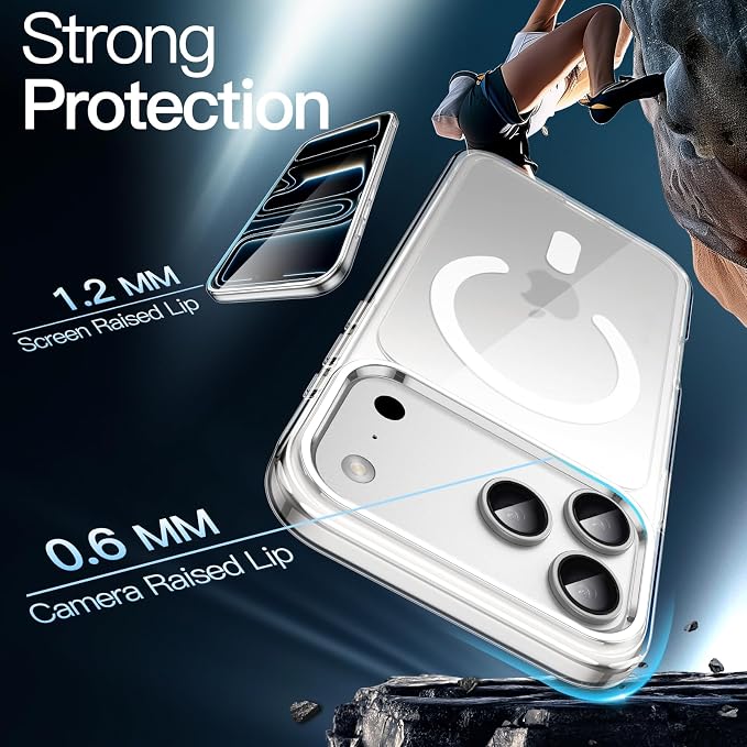 Magnetic Case for iPhone 17 Pro Max, Clear | Compatible with MagSafe, Shockproof Phone Bumper Cover, Scratch Resistant, Clear Back