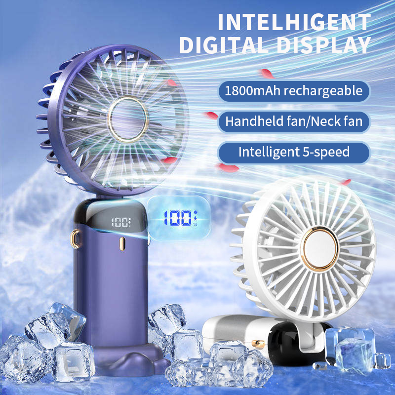 Handheld Fan, Portable Mini 3-in-1 Personal Neck/Desk/Hand Fan, USB-C Rechargeable with 5 Speeds Up to 10H, LED Display, Foldable Desktop Fans for Travel, Commuting, Office, Indoor, Outdoor