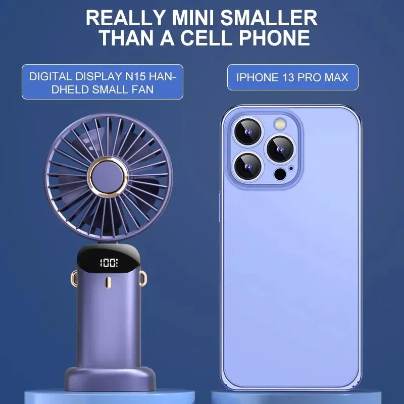 Handheld Fan, Portable Mini 3-in-1 Personal Neck/Desk/Hand Fan, USB-C Rechargeable with 5 Speeds Up to 10H, LED Display, Foldable Desktop Fans for Travel, Commuting, Office, Indoor, Outdoor