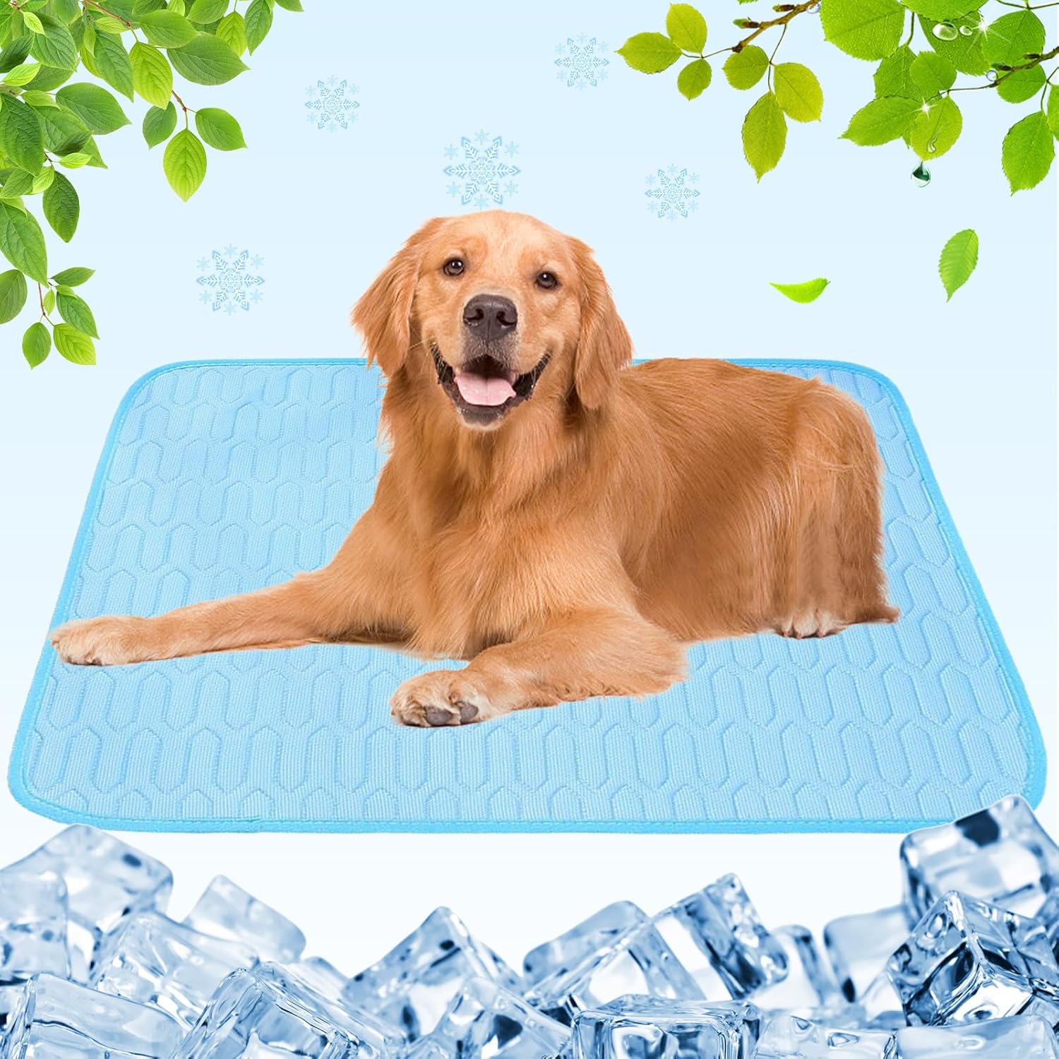 Dog Cooling Mat Reusable XLarge , Self-Cooling Ice Silk Pet Pad for Hot Summer, Portable Foldable Cool Bed for Small Medium Large Dogs Cats, Washable Cat Bed Mat for Home Travel, Blue