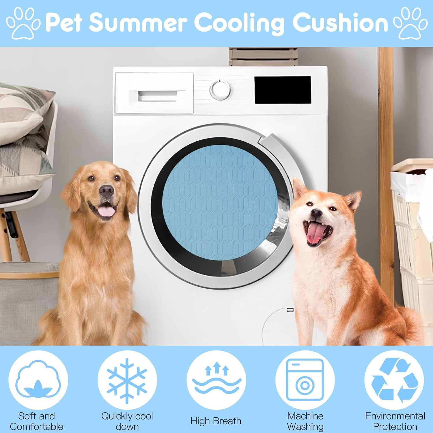Dog Cooling Mat Reusable XLarge , Self-Cooling Ice Silk Pet Pad for Hot Summer, Portable Foldable Cool Bed for Small Medium Large Dogs Cats, Washable Cat Bed Mat for Home Travel, Blue